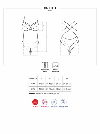 Боди c чашечками на косточках Obsessive 860-TED - 1, черный, L/XL