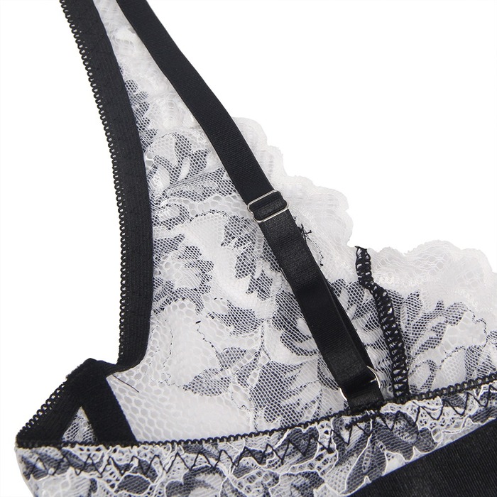 Комплект білизни мереживної Star Night з квітковим принтом, чорно-білий, 3XL-4XL