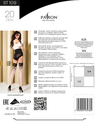 Панчохи Passion ST109 (20 den) білі з чорним мереживом, розмір 1/2