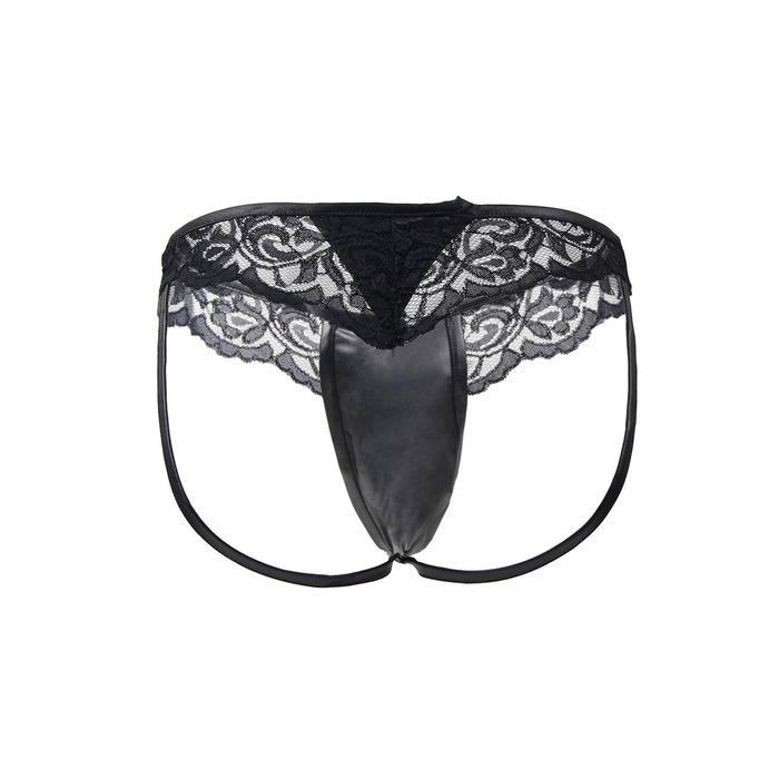 Сексуальные мужские трусы Star Night из экокожи с кружевом, черные, XS