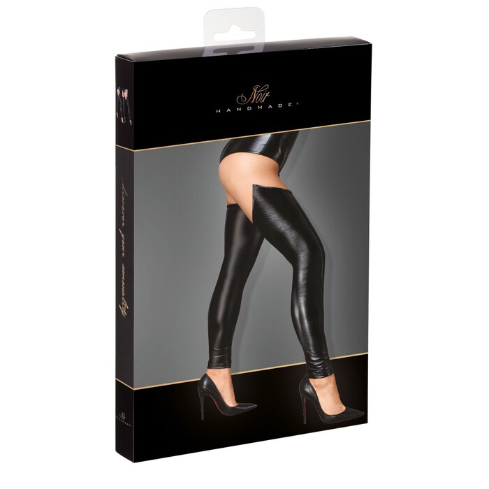 Панчохи зі вставкою вініл F196 Noir Handmade XL