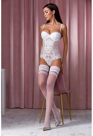 Мереживні панчохи ST116 білі з блакитним візерунком 1/2 (20 den) - Passion