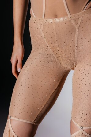 Штани Skinelle з Сітки з Камінням 2 в 1 для Pole Dance, Exotic та Сценічних Виступів - бежевий