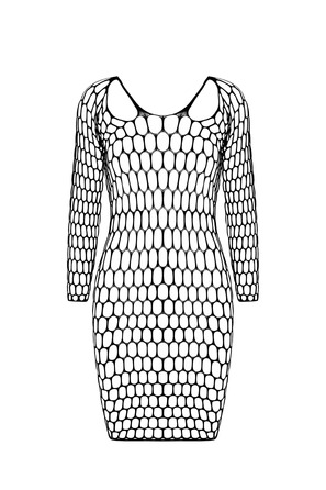 Сукня велика сітка з глибоким декольте та довгими рукавами BS093 чорний