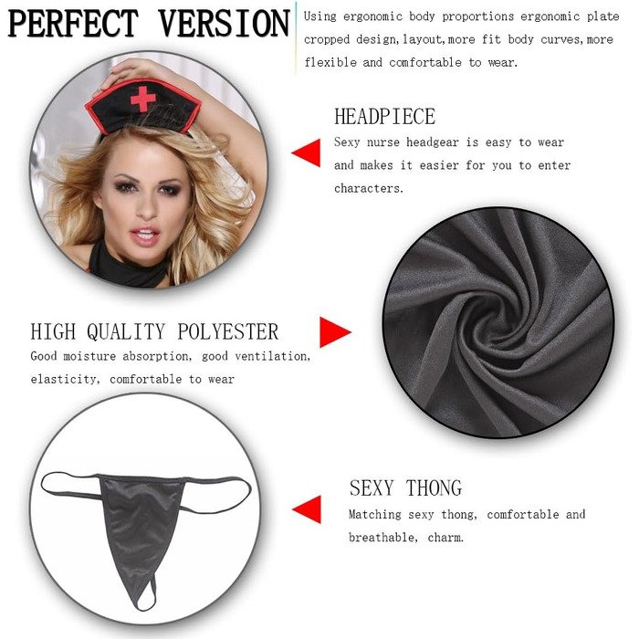 Костюм Медсестра Sunspice платье, шапочка на обруче, стринги, черно-красный, O/S