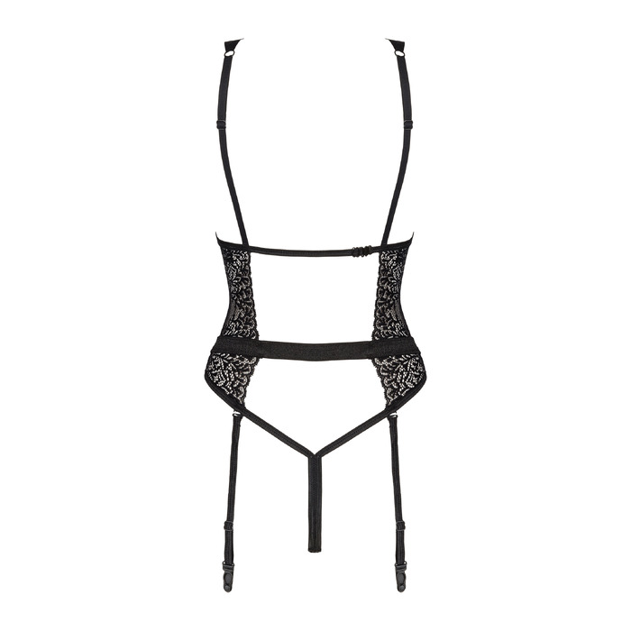 Мереживне боді Obsessive Yaskana з підв'язками для панчох, чорний, M/L