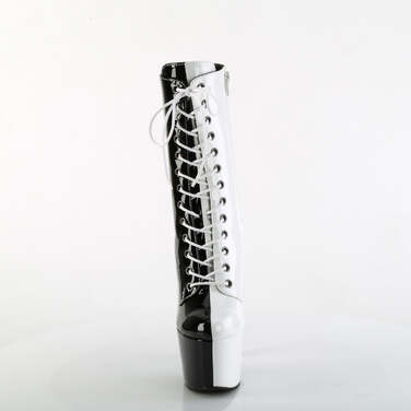 Ботинки Adore-1040TT, каблук 7 дюймов, высота PF 2 3/4 дюйма, двухцветные, со шнуровкой, молния сбоку, черно-белые