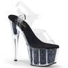 Босоножки Adore-708CG. Каблук 7 дюймов, ремешок на щиколотке шириной 2 3/4 дюйма, прозрачный/черный.