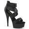 Босоніжки Pleaser Delight-620 на підборах 6 дюймів, з ремінцем на щиколотці 1 3/4 дюйма з рюшами, блискавка ззаду, чорні, веганська шкіра/чорний колір
