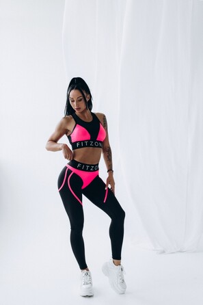 Легінси FZ Black Mesh Leggings with Imitation Shiny Neon-Pink Thongs