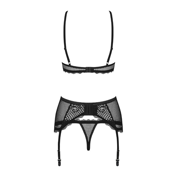 Комплект зі шнурівкою та поясом для панчох Obsessive Basitta, чорний, L/XL