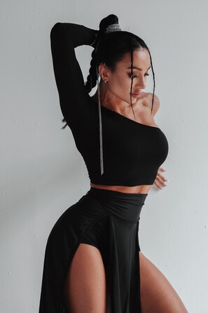 ТОП BLACK ONE SHOLDER TOP WITH LONG SLEEVES