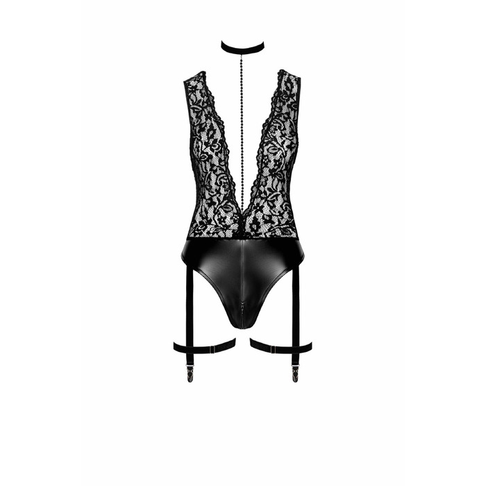 Боди сексуальное с глубоким декольте Noir Handmade Libido F297 черное, размер М