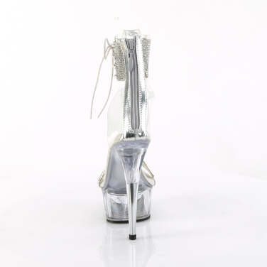 Босоніжки Delight-627RS на підборах 6 дюймів, босоніжки з манжетою на щиколотці 1 3/4 дюйма з RS, блискавка ззаду, сріблясті/прозорі