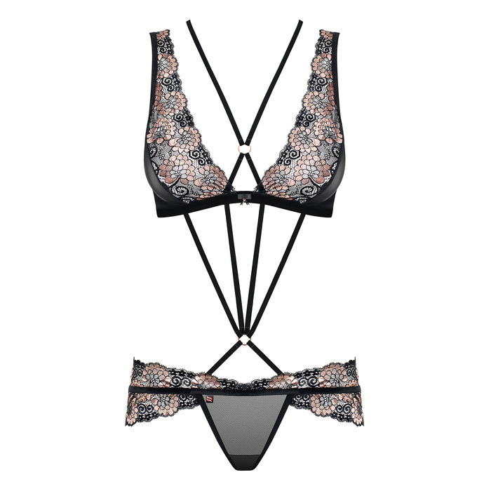 Мереживне боді Obsessive 873-SEA-1 з візерунками, чорний, S/M