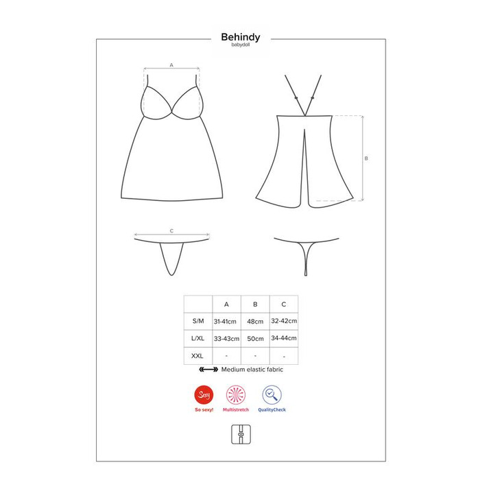 Сорочка Obsessive Behindy с открытыми ягодицами, черная, S/M