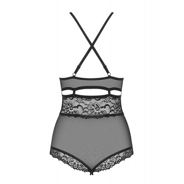 Боди из кружева с украшением в области бюста Obsessive 838-TED-1, черный, S/M