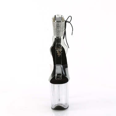 Босоножки Flamingo-824RS *Каблук 8 дюймов, 4-дюймовый манжет на щиколотке, украшенный стразами, молния сзади, чёрный/прозрачный