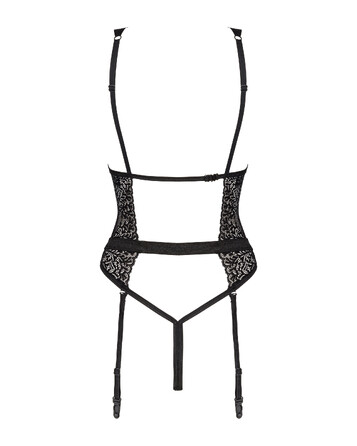 Мереживне боді Obsessive Yaskana з підв'язками для панчох, чорний, M/L