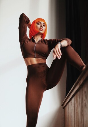 Жіноча кофта Fitzona BROWN JACKET WITH ZIPER з блискавкою, коричнева