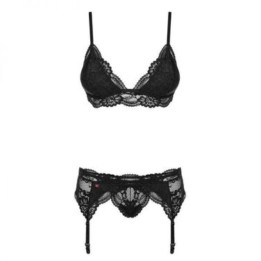 Комплект с поясом для чулок Obsessive 810-SEG-1 3 pcs set black L/XL