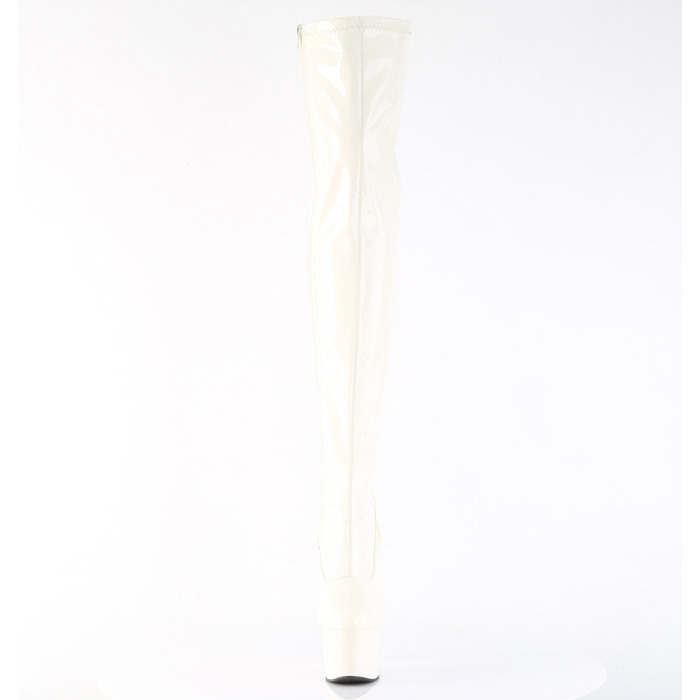 Чоботи Adore-3000 на підборах 7 дюймів, еластичні черевики до стегна 2 3/4 дюйма з PF, блискавка збоку, білі лаковані