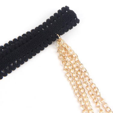 Гартер на ножку Star Night с подвесками из 4-х рядов золотистых цепочек , One Size