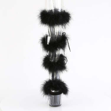 Босоніжки Adore-728F *7 дюймів на підборах, 2 3/4 дюйма з хутра марабу PF, блискавка ззаду, прозорі/чорні