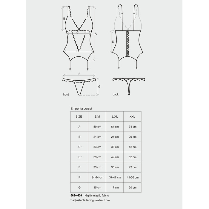 Корсет з поясом для панчох Obsessive Emperita, прикрашений рослинним орнаментом, чорний L/XL