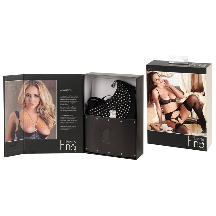 Комплект белья Abierta Fina Rhinestone лиф с камнями и трусики с открытым доступом, черный, 75B/S