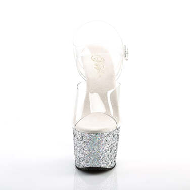 Босоножки Adore-708LG, каблук 7 дюймов, ремешок на щиколотке шириной 2 3/4 дюйма, прозрачный/серебристый