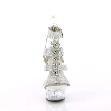 Босоніжки Delight-656RS на підборах 6 дюймів, 1 3/4 дюйма з Т-подібним ремінцем та подвійною пряжкою, зі стразами, сріблясті стрази/прозорі