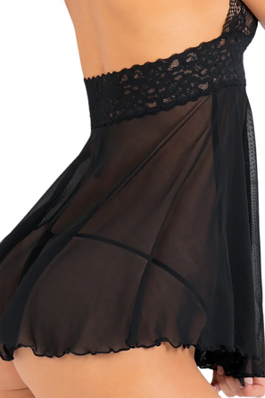 ПЕНЮАР 2PC LACE & MESH HALTER BABYDOLL & G-STRING SET BLACK, S