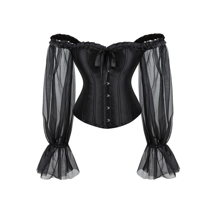 Корсет с рукавами Star Night 12 Plastic Bones на завязках лентах, черный, XS
