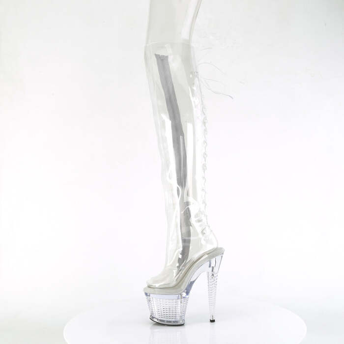 Чоботи Spectator-3019C *7-дюймовий каблук, 3-дюймовий текстурований відкритий носок/каблук з ефектом візерунка, блискавка збоку, прозорі