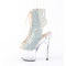 Чоботи Pleaser Adore-1016C-RS на підборах 7 дюймів, чоботи до щиколотки 2 3/4 дюйма з відкритим носком/підбором, з RS, блискавка збоку, сріблясті стрази AB/прозорі