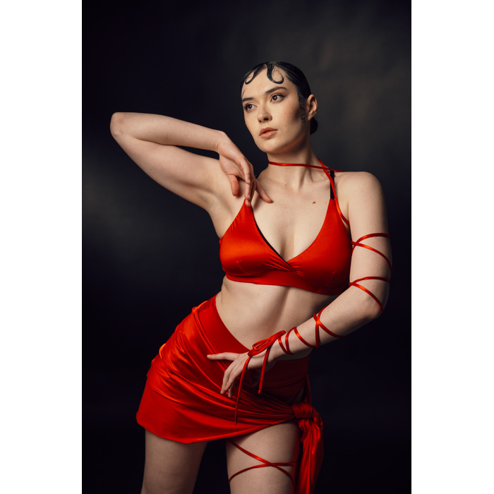 SKINN top Red silk_ червоний біфлекс шовк
