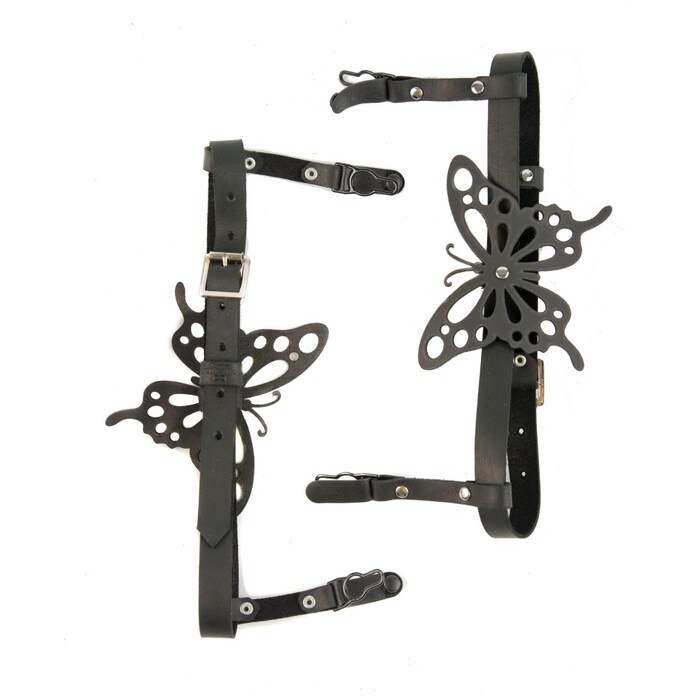 Подвязка для чулок с бабочкой Candy Hero 'модель S10B' черная, экокожа, ручная работа