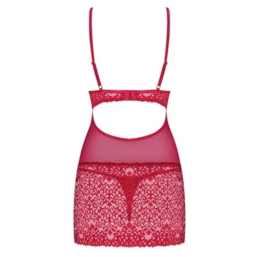 Cорочка кружевная с вставками из сеточки Obsessive Lividia стринги в комплекте, бордовый, S/M