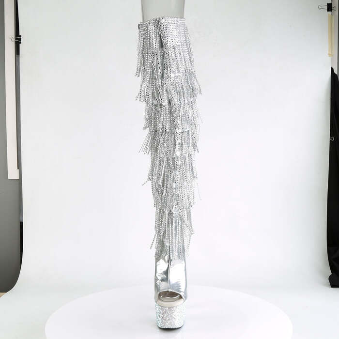 Сапоги Bejeweled-3019RSF-7, каблук 7 дюймов, PF 2 3/4 дюйма, открытые носки и пятка, серебристые, с боковой молнией