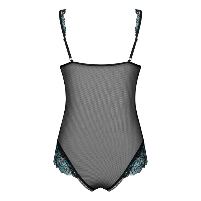 Боди в сеточку Obsessive AMANTA с бирюзовой вышивкой, L/XL