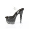 Босоніжки Adore-708SPKL-01 на підборах 18 см, платформа 7 см, з ремінцем на щиколотці та декором із розсипчастих стразів, колір: прозорий/чорний-сріблястий