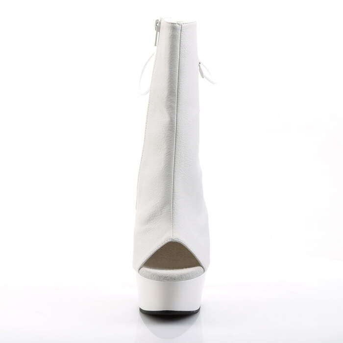 Ботильоны Delight-1018 с каблуком 6 дюймов, открытым носком и задником 1 3/4 дюйма, из белой искусственной кожи.