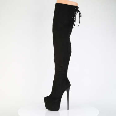 Ботинки Jubilant-3007FS, каблук 7 дюймов, 3-дюймовые эластичные сапоги со скрытым PF, молния сбоку, черная искусственная замша