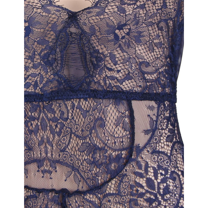 Вишуканий мереживний боді з довгими рукавами Star Night синій, M