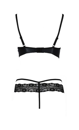 Комплект белья из латекса Passion NORTH SET с кружевной отделкой, черный, S/M