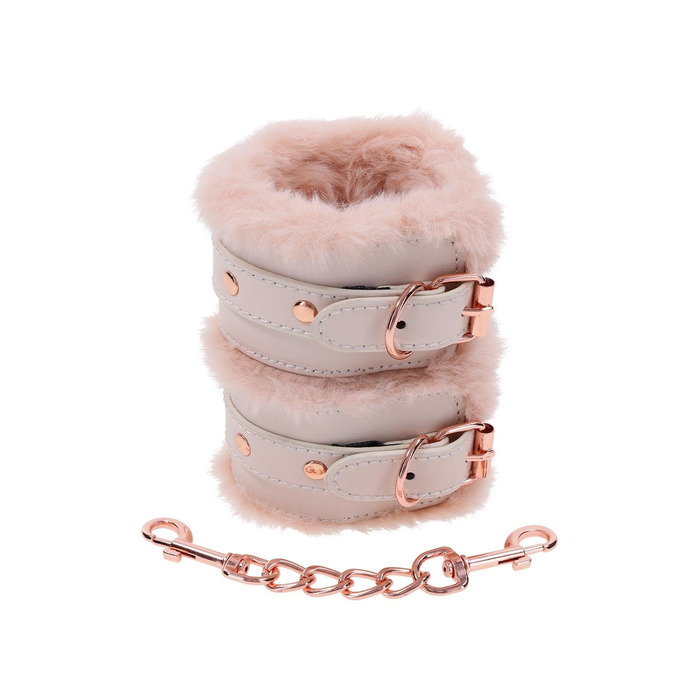 Наручники с мехом Sex & Mischief Peaches'n CreaMe с металлической фурнитурой, розовые