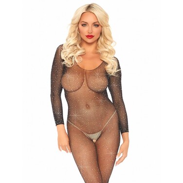 Боді з рукавами в сіточку зі стразами Leg Avenue Fishnet sleeved bodystocking O/S