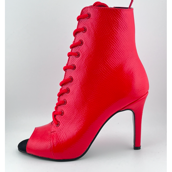 Профессиональные ботильоны для High Heels Premier из натуральной кожи, модель 'Красная змея', с открытым носком и шнуровкой, красный цвет
