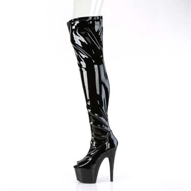 Чоботи Adore-3011 на підборах 7 дюймів, чоботи до стегна з відкритим носком 2 3/4 дюйма, з блискавкою збоку, чорні